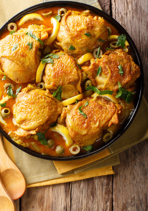 Roasted Half Chicken Santa Barbara Green Olives, Saffron Potatoes, Rice